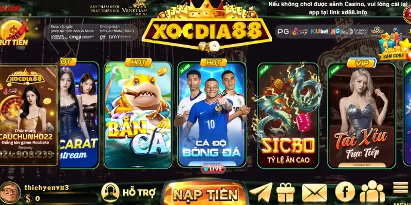 Xocdia88 cung cấp danh mục cá cược thể thao sôi động, mãn nhãn bậc nhất